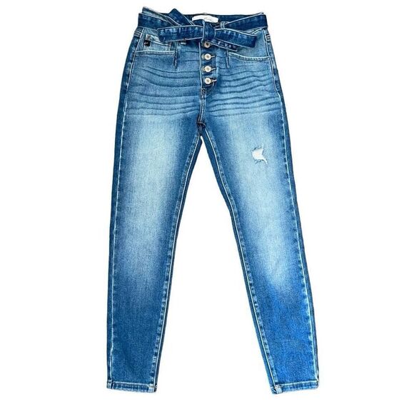 Kancan Belted Skinny Blue Denim Jeans 3/25 - Picture 1 of 8